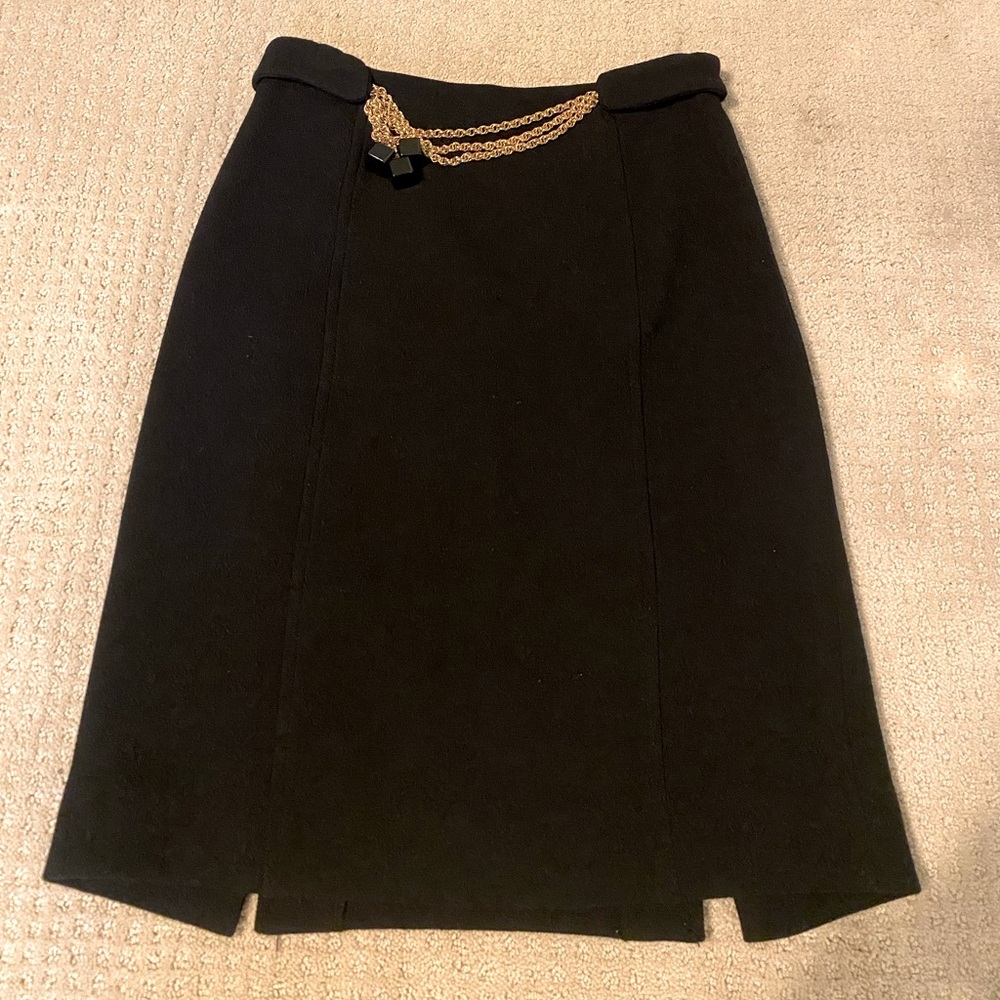 Black Midi Skirt with Gold Chain Belt